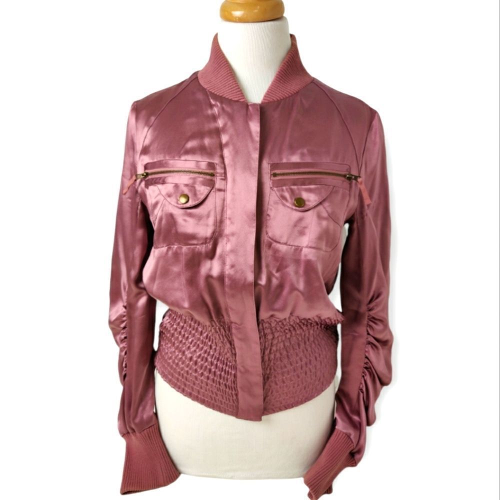 💓 SHERI BODELL DUST PINK 100% SILK BOMBER JACKET BLAZER SIZE S